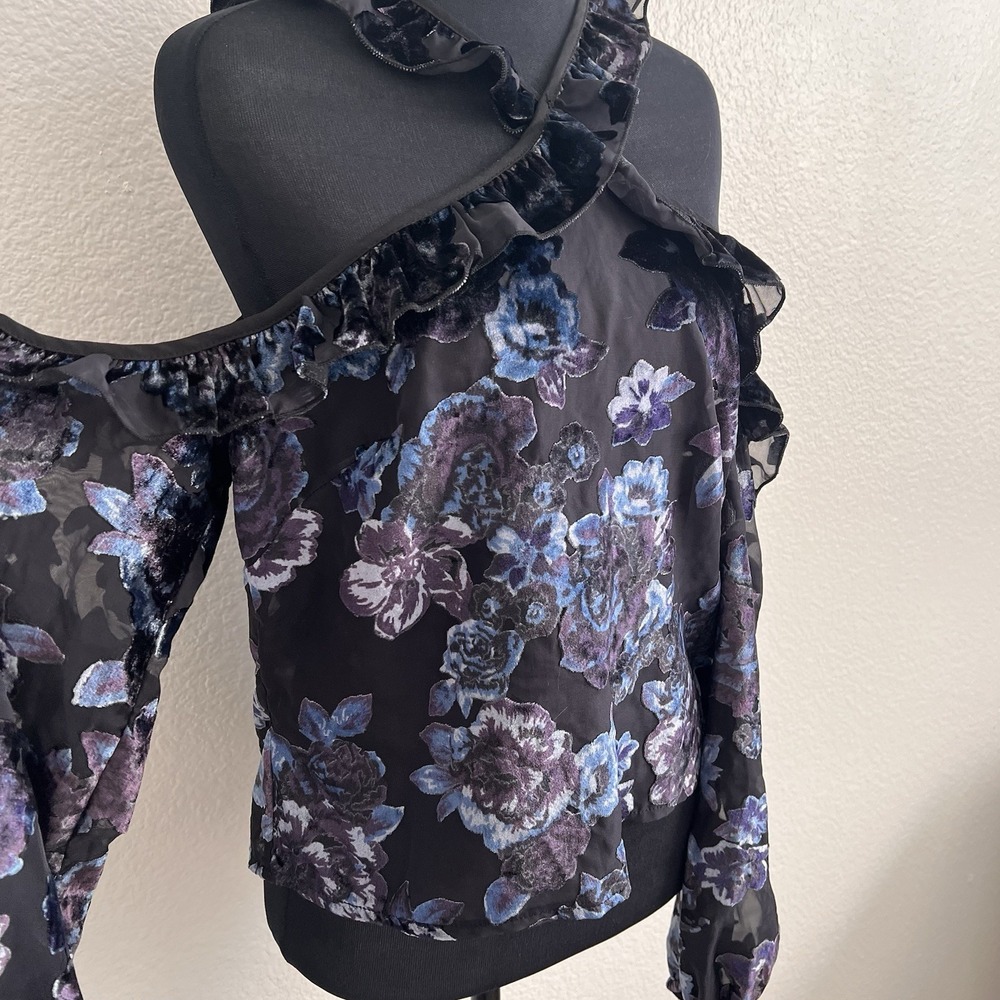 Womens Small Blouse Dark Floral Sheer Velvet Burnout Detached Sleeves Whimsigoth - Picture 5 of 9